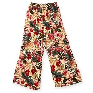 Evolutionary Floral Tropical Flowy Wide Leg Pants Vacation Beach Size Small